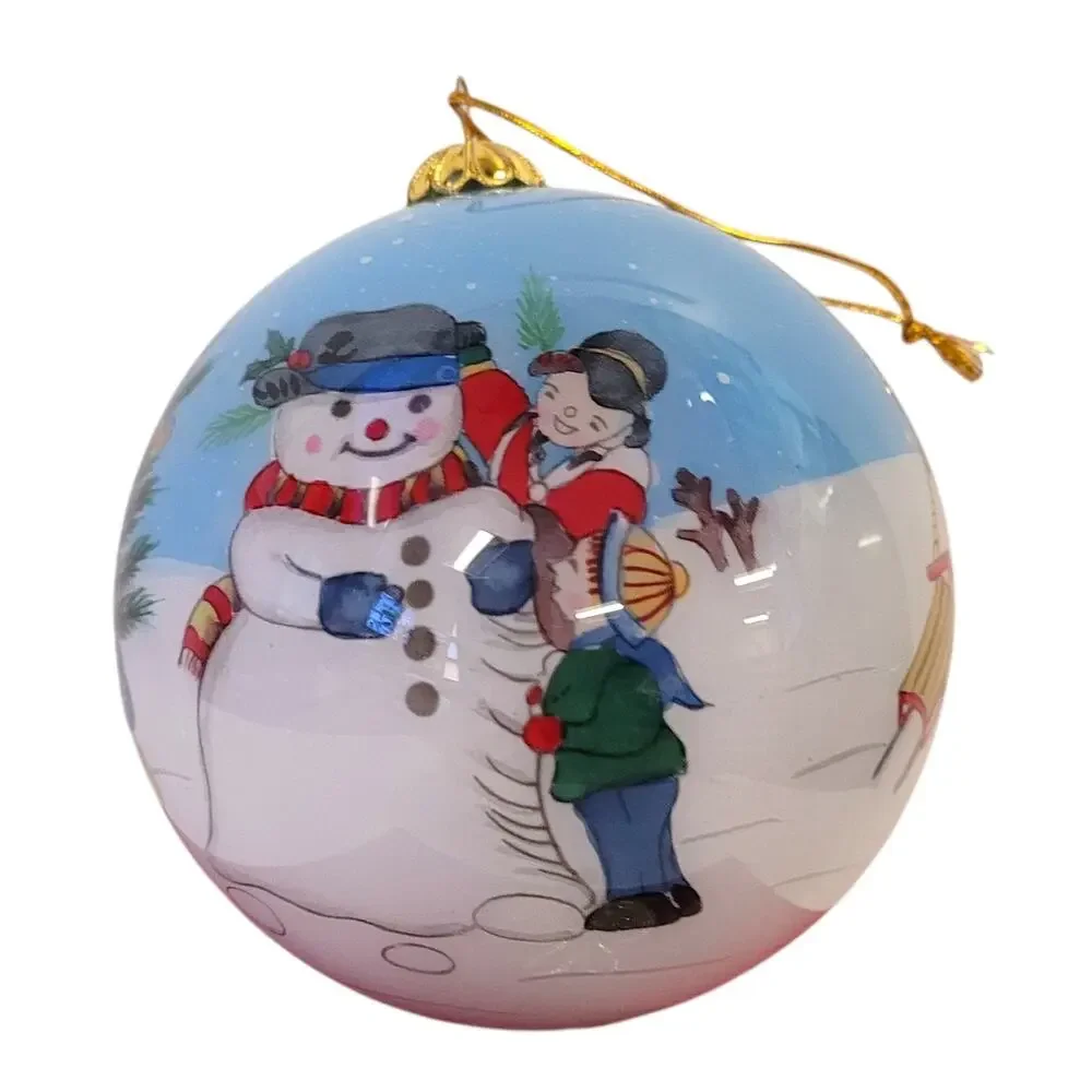 Pier One Li Bien Hand Painted Glass Ornament Snowman with Box 4